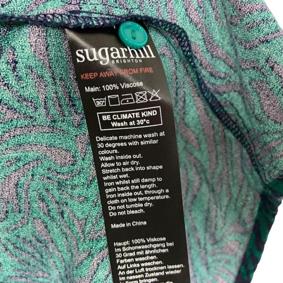 Sugarhill Brighton Animal Print Button Up Shirt Sz 10 Green Blue Long Sleeve - Picture 6 of 7